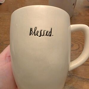 Rae Dunn Cream 'Blessed' Mug With Pink Interior.